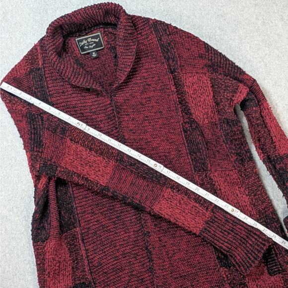Lucky Brand Open Wear Red Black Checkered Boucle Cardigan Sweater Size M - Picture 12 of 16